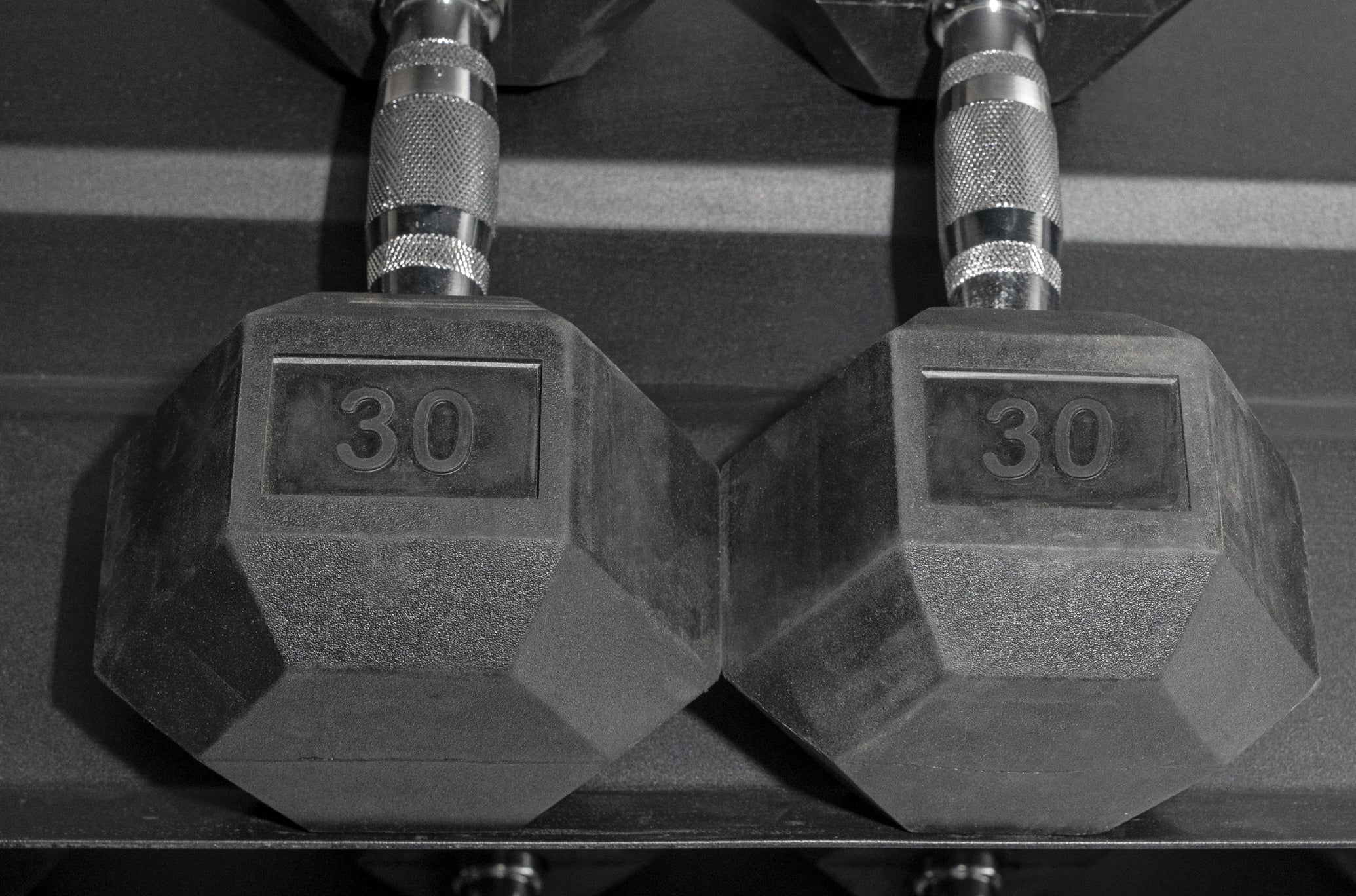 5-50 Rubber Hex Dumbbell Set with 4' Storage Rack